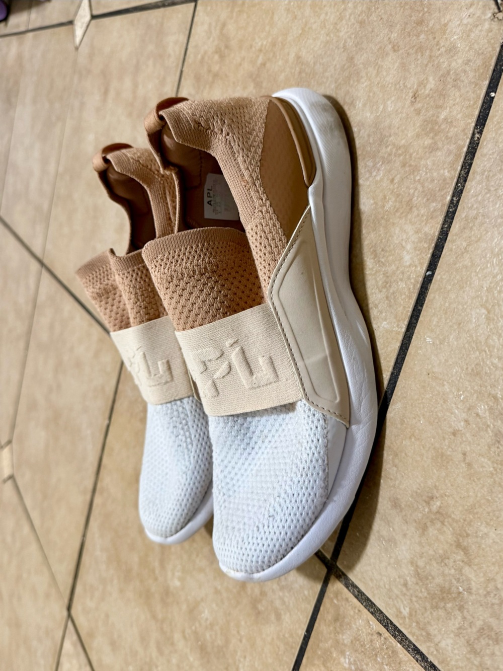 APL Knit Slip-On Sneakers in White and Blush Tan